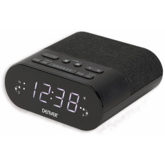 Denver CRQ-107 – Réveil Radio FM + Chargeur sans Fil Qi, Double Alarme (Radio ou Buzzer), Port USB, LED 0.9″ avec Dimmer, Snooze