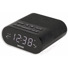 Denver CRQ-107 – Réveil Radio FM + Chargeur sans Fil Qi, Double Alarme (Radio ou Buzzer), Port USB, LED 0.9″ avec Dimmer, Snooze