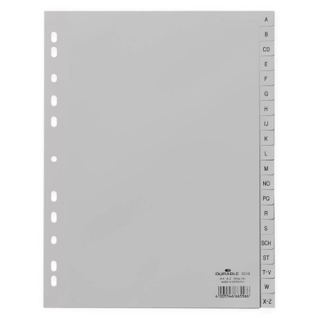 Durable 651010 A-Z Intercalaires (Polypropylènes,A4, Index A-Z, entièrement couvert) 20 Unité(s) Gris