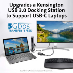Kensington PD100 Adaptateur USB-C - Jusqu'à 95 W - Câble Compact 30 cm - Prise en Charge d'un Ordinateur Portable USB-C par Une