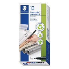 Staedtler Lumocolor Permanent, 10 Feutres Lumocolor Permanent, Couleurs Assorties, Résistant à l'Eau, Pointe de 0.6mm, Fabriqué