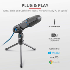 Trust Mico Microphone PC à Condensateur, Micro de Studio USB, pour Ordinateur de Bureau ou Portable, avec Support Trépied, pour 