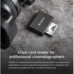 Transcend RDF2 Lecteur de cartes USB 3.1 Gen, idéal pour vidéo haute résolution, transfert d'images brutes et post-production, N