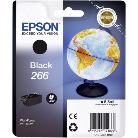 Epson 266 Globe Noir, Cartouche d'encre d'origine, WF-100W WF-110W