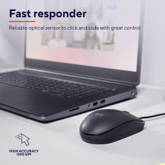 Trust Basi Souris Filaire à 3 Boutons, Câble USB de 160 cm, Mac/PC/Ordinateur - Noir