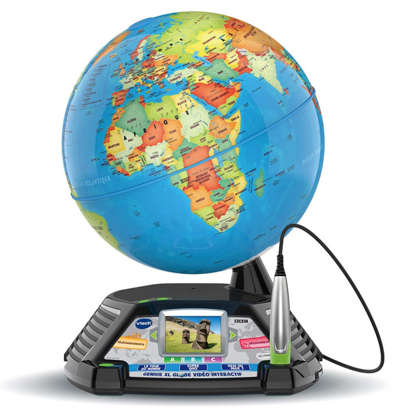VTech - Genius XL Globe Vidéo Interactif, Globe Terrestre Enfant avec Écran Couleur, Stylet Tactile, 600 Vidéos de la BBC, Jouet VTech - Genius XL Globe Vidéo Interactif, Globe Terrestre Enfant avec Écran Couleur, Stylet Tactile, 600 Vidéos de la BBC, Jouet
