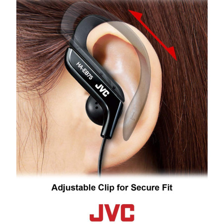 JVC, Ecouteurs Clip Oreille Sport réglable pour Un Ajustement Parfait, HA-EB75-BN-U (Noir)