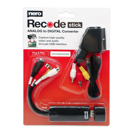 Nero Recode Stick | VHS vers USB Convertisseur | Numériser VHS soi-même | Capture Vidéo Analogique vers Numérique | S-VHS | Hi8