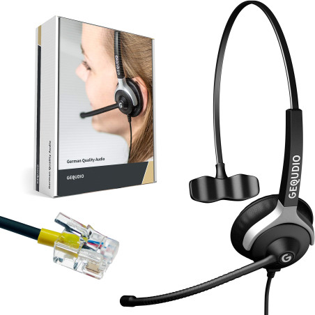 GEQUDIO Casque Filaire Compatible avec téléphones GX3+ GX5+ Mitel Aastra Fanvil Poly/Polycom et Gigaset avec Embout RJ - Câble d