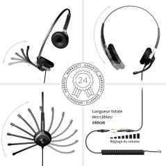 GEQUDIO Casque Filaire Compatible avec téléphones Unify OpenStage 30 40 60 80 OpenScape, innovaphone avec Embout RJ - Câble de r