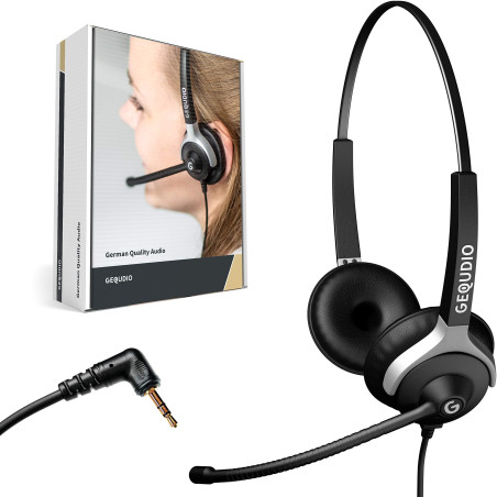 GEQUDIO Casque Filaire avec Embout 2,5mm Jack Compatible avec téléphones Gigaset Cisco Spa Panasonic Grandstream et Polycom - Câ