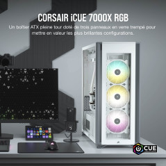 Corsair iCUE 7000X RGB Boîtier Intelligent PC ATX Grande Tour (Trois Panneaux en Verre Trempé, Quatre Ventilateurs RGB de 140 mm