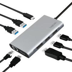 LogiLink UA0382 - Station d'accueil USB 3.2 (Gen 1) avec 8 Ports et PD (Power Delivery) 100 W, 1 Port USB-C (PD), 2 Ports USB 3.