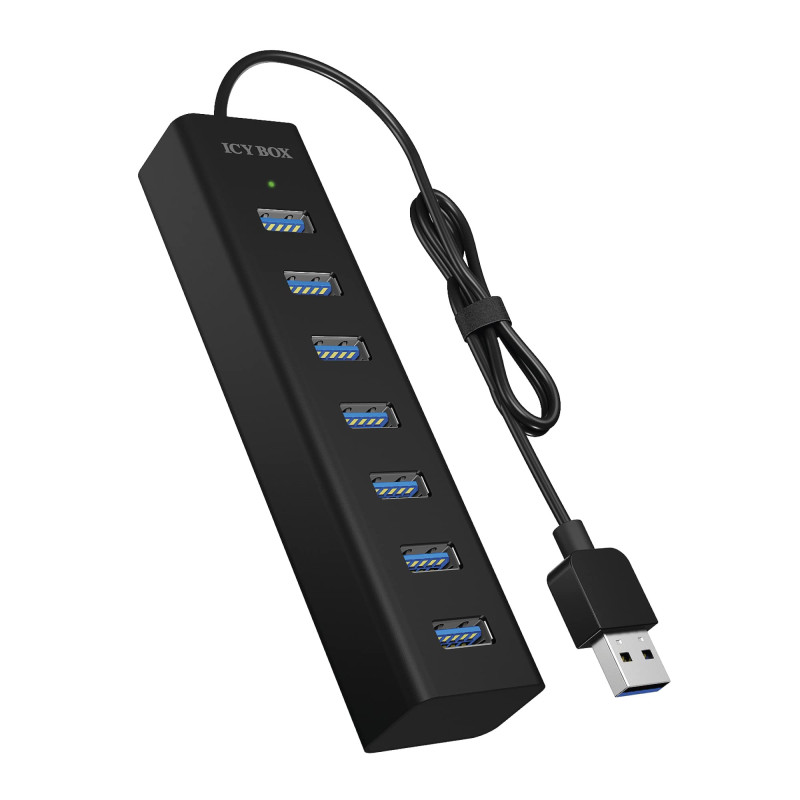 ICY BOX Hub USB 7 Ports avec 7 Ports USB 3.0 (Type-A), câble intégré, Aluminium, Noir 60819 ICY BOX Hub USB 7 Ports avec 7 Ports USB 3.0 (Type-A), câble intégré, Aluminium, Noir 60819