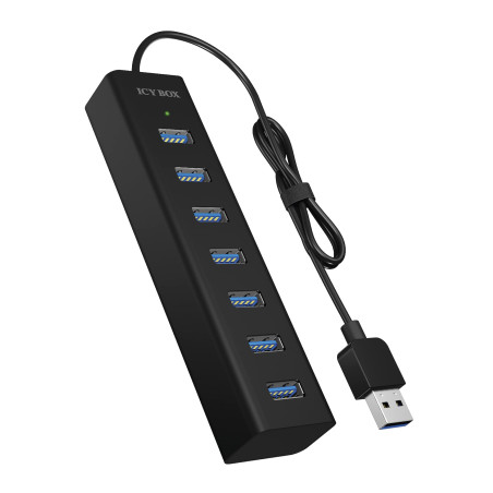 ICY BOX Hub USB 7 Ports avec 7 Ports USB 3.0 (Type-A), câble intégré, Aluminium, Noir 60819