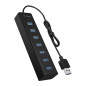 ICY BOX Hub USB 7 Ports avec 7 Ports USB 3.0 (Type-A), câble intégré, Aluminium, Noir 60819 ICY BOX Hub USB 7 Ports avec 7 Ports USB 3.0 (Type-A), câble intégré, Aluminium, Noir 60819