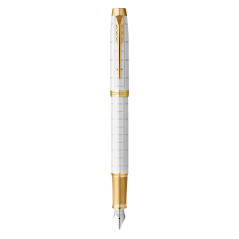 Parker IM stylo plume | Laqué perle Premium avec attributs dorés | Pointe moyenne avec cartouche d’encre bleue | Coffret cadeau