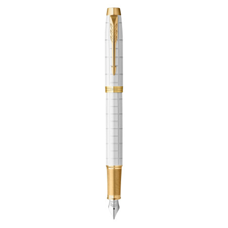 Parker IM stylo plume | Laqué perle Premium avec attributs dorés | Pointe moyenne avec cartouche d’encre bleue | Coffret cadeau
