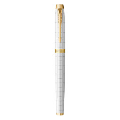 Parker IM stylo plume | Laqué perle Premium avec attributs dorés | Pointe moyenne avec cartouche d’encre bleue | Coffret cadeau