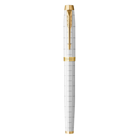 Parker IM stylo plume | Laqué perle Premium avec attributs dorés | Pointe moyenne avec cartouche d’encre bleue | Coffret cadeau