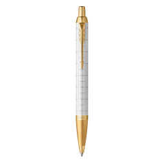 Parker IM stylo bille - Laqué perle Premium avec attributs dorés - Pointe moyenne avec recharge d’encre bleue - Coffret cadeau