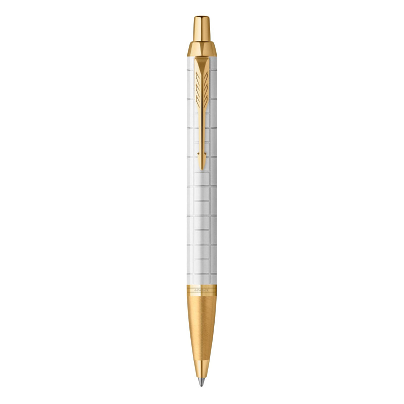 Parker IM stylo bille - Laqué perle Premium avec attributs dorés - Pointe moyenne avec recharge d’encre bleue - Coffret cadeau Parker IM stylo bille - Laqué perle Premium avec attributs dorés - Pointe moyenne avec recharge d’encre bleue - Coffret cadeau