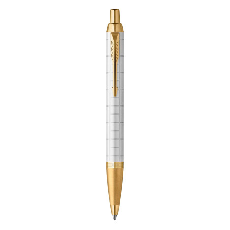 Parker IM stylo bille - Laqué perle Premium avec attributs dorés - Pointe moyenne avec recharge d’encre bleue - Coffret cadeau