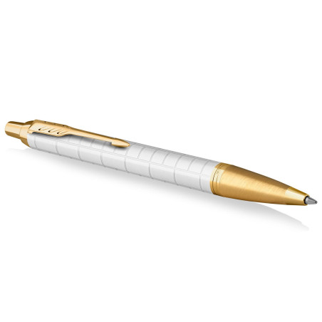 Parker IM stylo bille - Laqué perle Premium avec attributs dorés - Pointe moyenne avec recharge d’encre bleue - Coffret cadeau