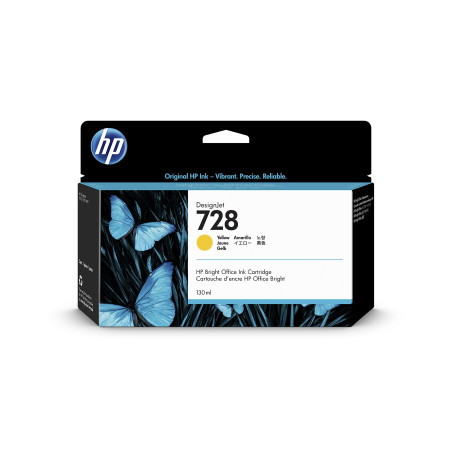HP F9J65A - Cartouche d'encre Authentique 728 Jaune 130 ML avec Encre DesignJet d'origine, pour Traceurs Grand Format DesignJet
