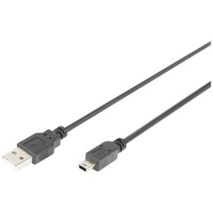 DIGITUS Câble de Connexion USB 2.0-3.0 m - USB A (mâle) à USB Mini B (5 Broches) (mâle) - 480 Mbit/s - sous Blister - Noir
