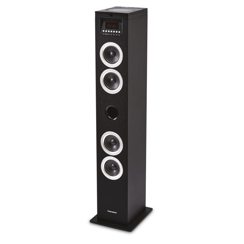 THOMSON Tour de Son Bluetooth avec Lecteur CD, Enceinte Colonne Hifi 60W, Radio FM, Port Aux et USB, MP3 et Affichage LED - Noir