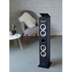 THOMSON Tour de Son Bluetooth avec Lecteur CD, Enceinte Colonne Hifi 60W, Radio FM, Port Aux et USB, MP3 et Affichage LED - Noir