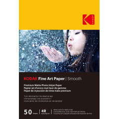 KODAK Fine Art Paper - Papier Photo Mat, Pack de 50 Feuilles, 180g/m², Format A6 (10x15cm), Impression Jet d'Encre Effet Lisse,