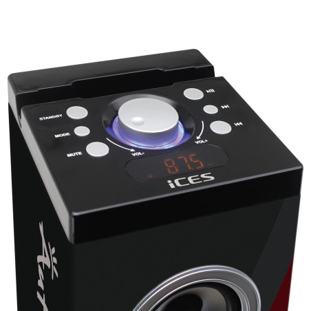 iCES IBT-6 Enceinte Bluetooth sur Pied - 40 W RMS - Radio FM PLL - Entrée USB - Emplacement pour Carte SD - Entrée AUX - avec té