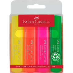 Faber-Castell 154604 - Set de surligneurs TL 1546, étui de 4 pièces, couleurs néon, pointe biseautée longue durée, largeur de tr