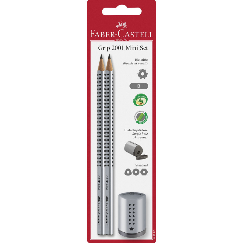 FABER-CASTELL 183797 - Set de crayons Grip 2001 avec 2 crayons à dessin et 1 taille-crayon FABER-CASTELL 183797 - Set de crayons Grip 2001 avec 2 crayons à dessin et 1 taille-crayon