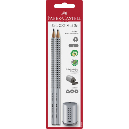 FABER-CASTELL 183797 - Set de crayons Grip 2001 avec 2 crayons à dessin et 1 taille-crayon
