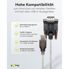 Goobay 95435 Convertisseur USB/RS232, Transparent, 1.5m Câble Longueur