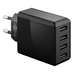 goobay 44953 Chargeur USB 4 Ports 30 W pour recharger simultanément jusqu'à 4 appareils Noir