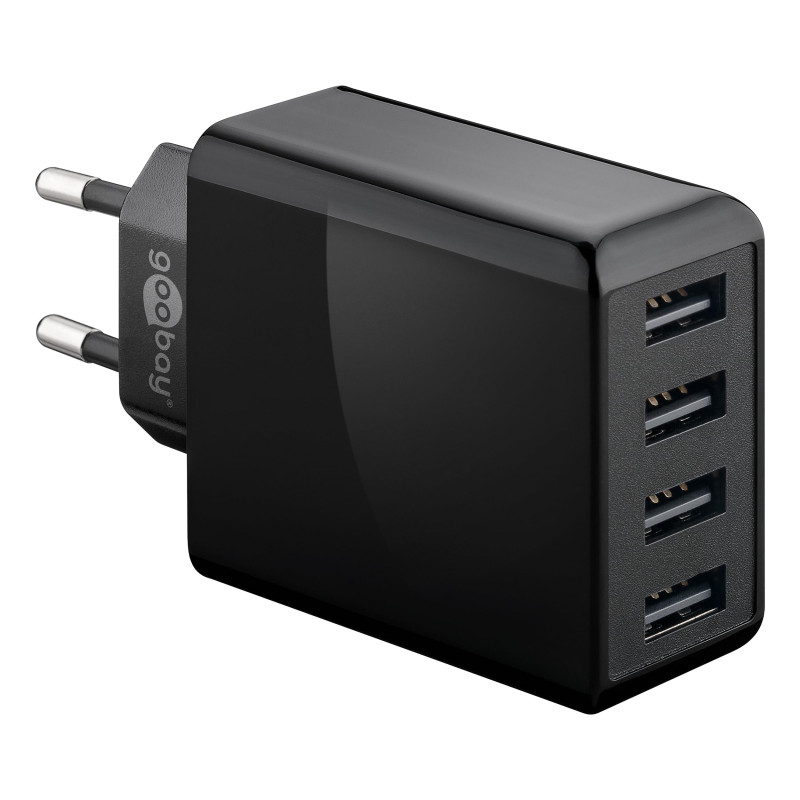 goobay 44953 Chargeur USB 4 Ports 30 W pour recharger simultanément jusqu'à 4 appareils Noir goobay 44953 Chargeur USB 4 Ports 30 W pour recharger simultanément jusqu'à 4 appareils Noir