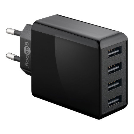 goobay 44953 Chargeur USB 4 Ports 30 W pour recharger simultanément jusqu'à 4 appareils Noir