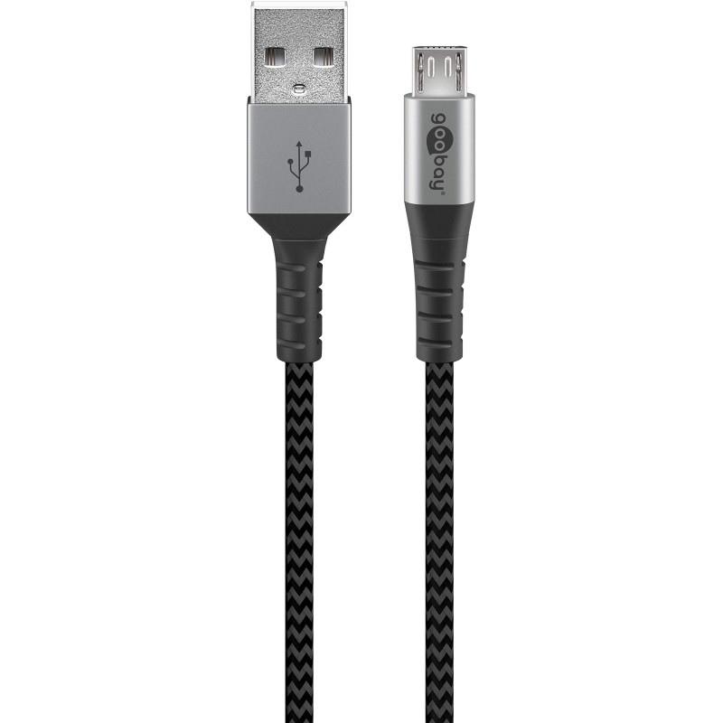 goobay 49282 Câble micro USB – Câble textile extra robuste de qualité supérieure avec connecteurs métalliques – 1 m goobay 49282 Câble micro USB – Câble textile extra robuste de qualité supérieure avec connecteurs métalliques – 1 m
