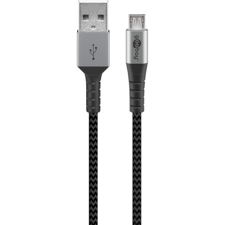 goobay 49282 Câble micro USB – Câble textile extra robuste de qualité supérieure avec connecteurs métalliques – 1 m