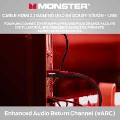 MONSTER - Câble HDMI - Résolution 8K - Dolby Vision - 48 GBPS - Vitesse Éclair - Homologué UL et CL3 - Triple Blindage - 1,8 Mèt