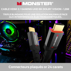 MONSTER - Câble HDMI - Résolution 8K - Dolby Vision - 48 GBPS - Vitesse Éclair - Homologué UL et CL3 - Triple Blindage - 1,8 Mèt