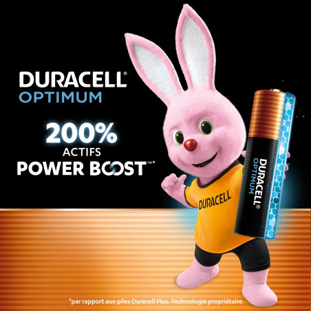 DURACELL Optimum Piles AAA (Lot de 4) – Piles Alcalines 1,5V – +200 % d’actifs Power Boost – Répondent aux exigences des apparei