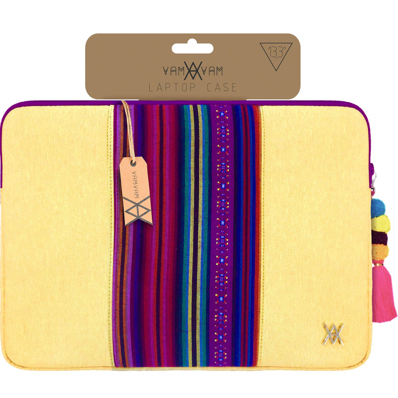 Housse pour Ordinateur Portable VAMVAM Jaune jusqu'à 14 "avec Une Bande décorative Centrale en Tissu de Couleur de Style Ethniqu Housse pour Ordinateur Portable VAMVAM Jaune jusqu'à 14 "avec Une Bande décorative Centrale en Tissu de Couleur de Style Ethniqu