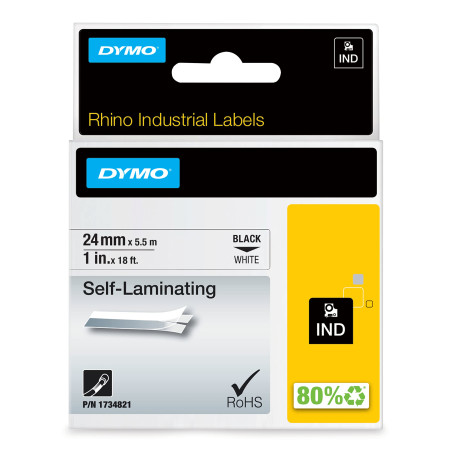DYMO Rhino étiquettes industrielles auto-laminées | 24 mm x 5,5 m | impression en noir sur fond blanc