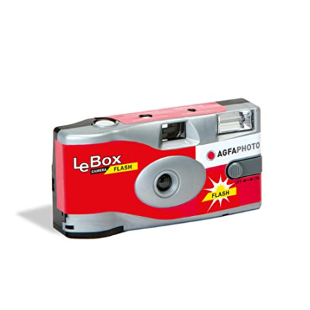 AgfaPhoto 601020 - Appareil Photo Jetable LeBox Flash, 27 Photos, Objectif Optique 31 mm - Gris et Rouge