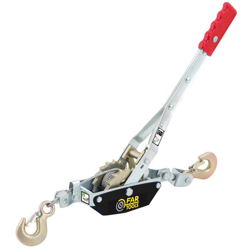 Fartools Treuil de halage à levier 1000Kg tout acier, Câble Ø4mm L=2m, tambour Ø30mm, bras 42mm, double cliquet robuste, 2 croch Fartools Treuil de halage à levier 1000Kg tout acier, Câble Ø4mm L=2m, tambour Ø30mm, bras 42mm, double cliquet robuste, 2 croch